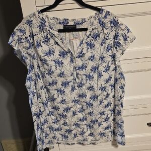 Lane Bryant White and Blue Floral Blouse